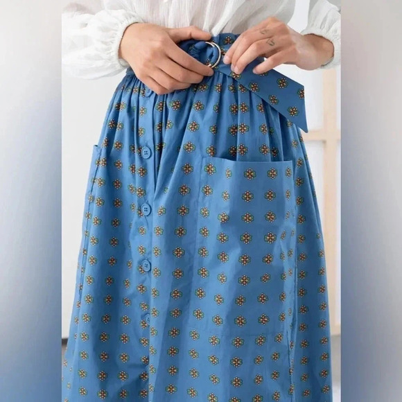 & Other Stories Button front Floral Blue Skirt Size 4 - Picture 3 of 8